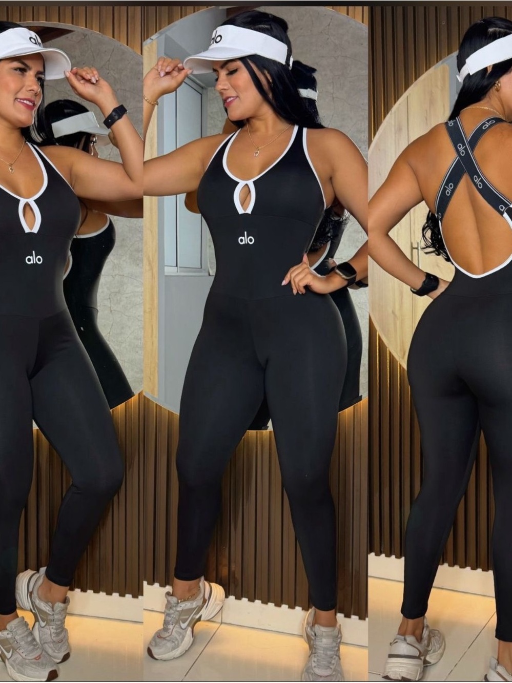 ALO Yoga Black Jumpsuit with White Trim and Crossback Straps